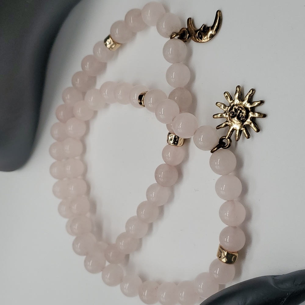 NEW Handmade 2pc Set Of Rose Quartz Sun And Moon.